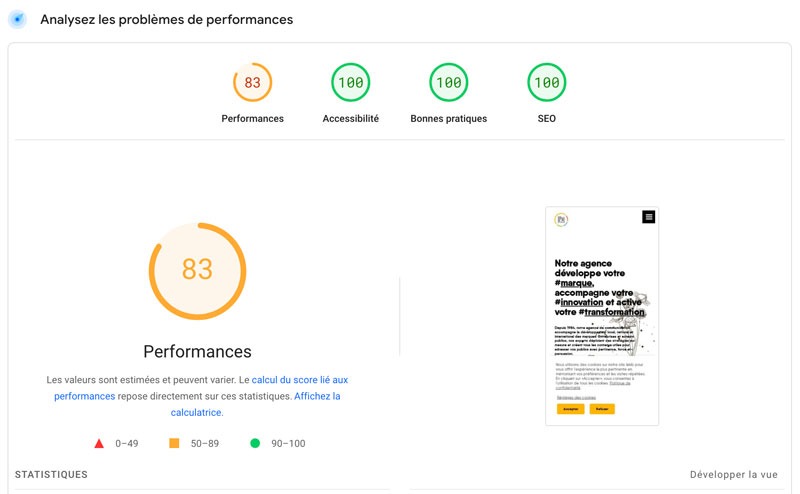 Performance web Google Page speed